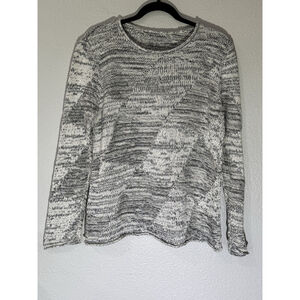 Habitat SweaterM Ivory Gray Contrast Thermal Knit Lagenlook Artsy Cozy Modern